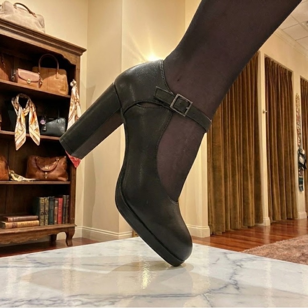NWT Pazzle Black Mary Jane Platform Pumps Chunky Block Heel Ankle Strap 3.75" - Picture 5 of 6